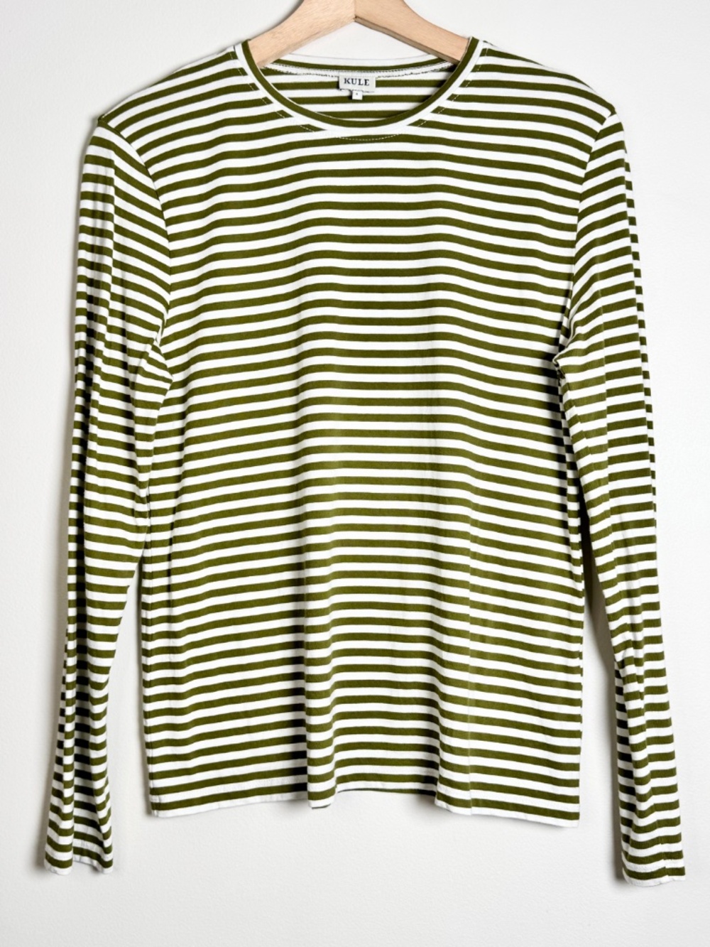 KULE The Modern Striped Long Sleeve Cotton Tee Green White Portugal Sz S - Picture 2 of 8